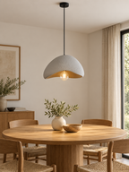 Modern Nordic organic dome chandelier with visible ceiling mount over dining table