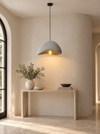 Modern Nordic organic dome chandelier with visible ceiling mount in an entryway